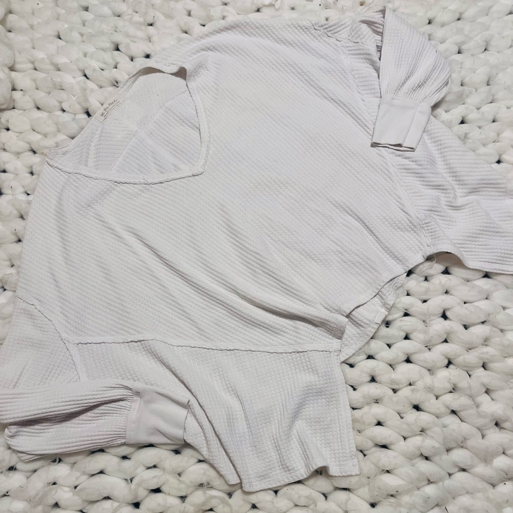 Free People We The Free White Waffle Knit V-Neck Top